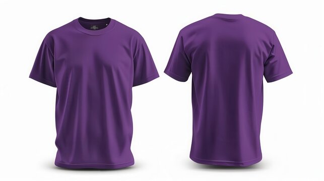 purple tshirt mockup front and back views on white background vector template for apparel design