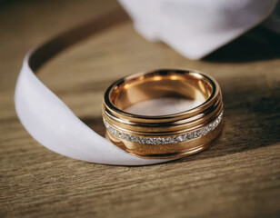 Scena di matrimonio, anello dorato con nastro bianco