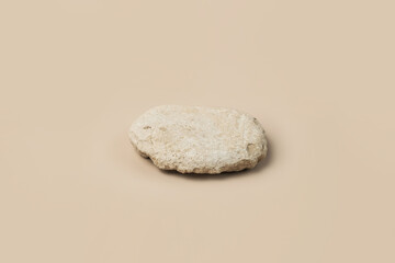Stone podium for show cosmetics product presentation. Abstract minimal backdrop. One rock form. Beige Nude Studio Background. Scene. Showcase display case. 3D Front View. Trendy neutral color. Space