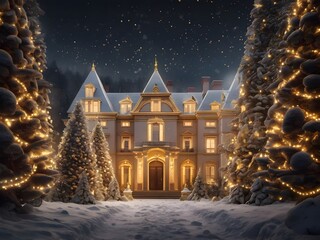 Naklejka premium christmas tree in front of the house