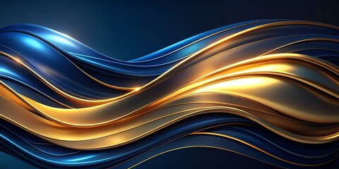 Obraz premium Abstract 3D Waves in Gold and Blue - Luxury, Modern, Background