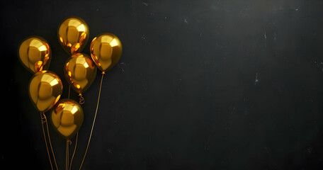 Elegant gold balloons on a dark, minimalistic background. Perfect for celebrations, parties, or festive decorations.