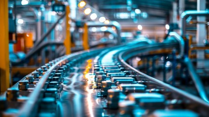 Fototapeta premium A close-up view of a conveyor belt system in a factory