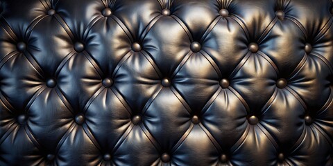 Fototapeta premium Black Leather Upholstery with Button Detail - Texture Background