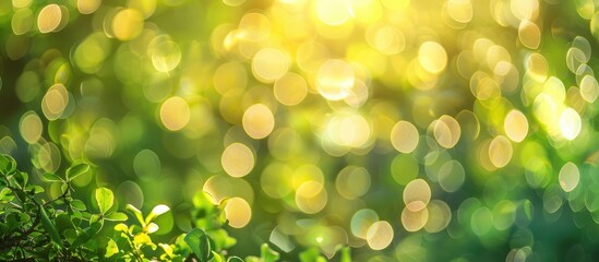 Obraz premium Blurred green backdrop illuminated by sunlight