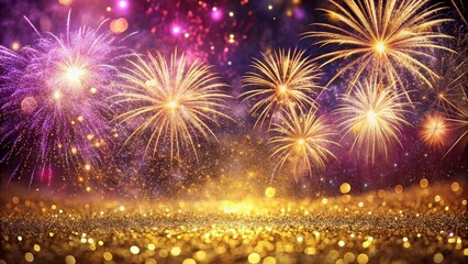 Festive Fireworks Display with Golden Glitter Background