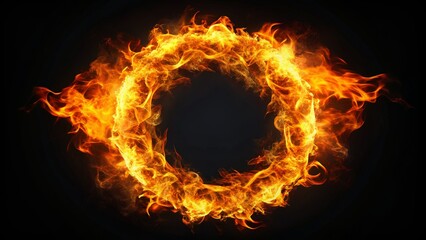 Fototapeta premium Fiery Ring of Fire Abstract - Digital Art on Black Background