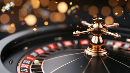 A stylish black roulette table in a casino, with minimalistic design and ample copy space for customization. The image evokes a sense of luxury and high stakes gambling.
