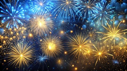 Fototapeta premium Golden & Blue Fireworks Display - Night Sky Celebration