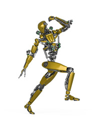 apocalypse cyborg is marching and looking down