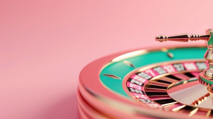 Obraz premium A minimalist composition showcasing a golden roulette wheel, evoking the elegance and thrill of a casino. The image includes plenty of copy space for adding text or graphics.