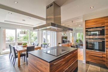 Modern Kitchen Dining Area with Air Conditioner and Sleek Appliances for Comfortable Family Meals