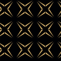 Abstract geometric pattern with stars, stripes, lines. Seamless vector background. Black and gold floral ornament. Modern reticulated graphic design.