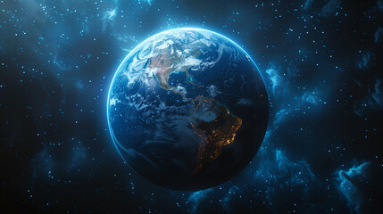 Obraz premium Earth Network With Blue Nebula