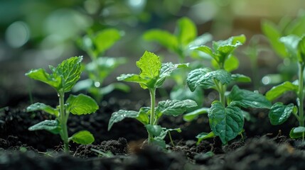 Mint plants growing in the garden
