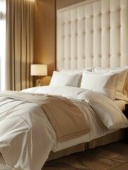 Hotel Room Interior With White Bed