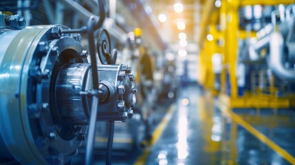 Fototapeta premium An industrial machine in a factory setting, showing intricate details and gears