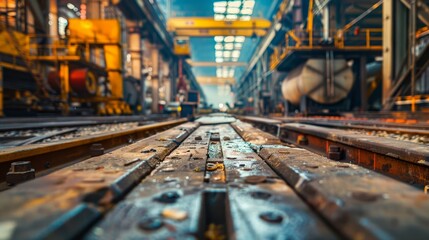 A close-up view of factory tracks in an industrial setting