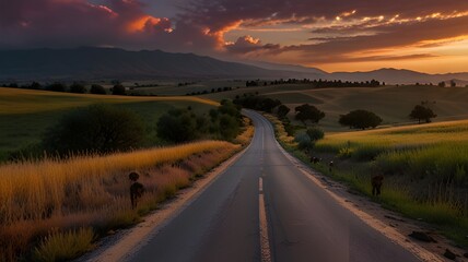 Scenic Sunset Drive: Inspirational Landscape for Road Trip Adventures