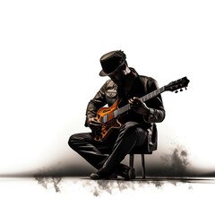 generated illustration painting of African American jazz musician blues club guitarist.