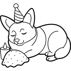 Corgi dog breed vector black line