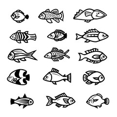 fish, sea, vector, fishing, silhouette, animal, illustration, icon, cartoon, nature, water, pattern, food, salmon, ocean, design, marine, art, set, seafood, seamless, shark, car, Seashells svg, Seashe