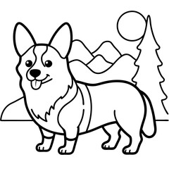 Corgi dog breed vector black line