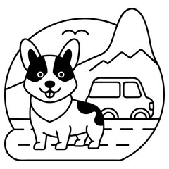 Corgi dog breed vector black line