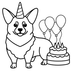 Corgi dog breed vector black line