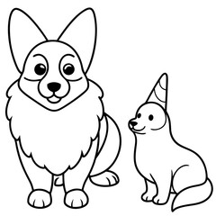 Corgi dog breed vector black line
