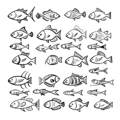 fish, sea, vector, fishing, silhouette, animal, illustration, icon, cartoon, nature, water, pattern, food, salmon, ocean, design, marine, art, set, seafood, seamless, shark, car, Seashells svg, Seashe