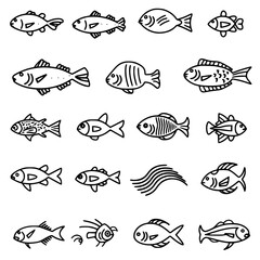 Obraz premium fish, sea, vector, fishing, silhouette, animal, illustration, icon, cartoon, nature, water, pattern, food, salmon, ocean, design, marine, art, set, seafood, seamless, shark, car, Seashells svg, Seashe