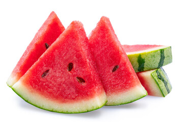 Watermelon triangle slices isolated on white background. Clipping path.