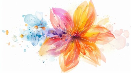 abstract watercolor colorful flower, white background, flat colors, vector illustration, digital art 