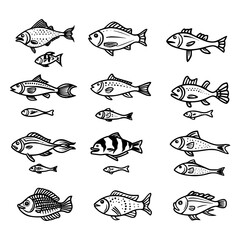 fish, sea, vector, fishing, silhouette, animal, illustration, icon, cartoon, nature, water, pattern, food, salmon, ocean, design, marine, art, set, seafood, seamless, shark, car, Seashells svg, Seashe