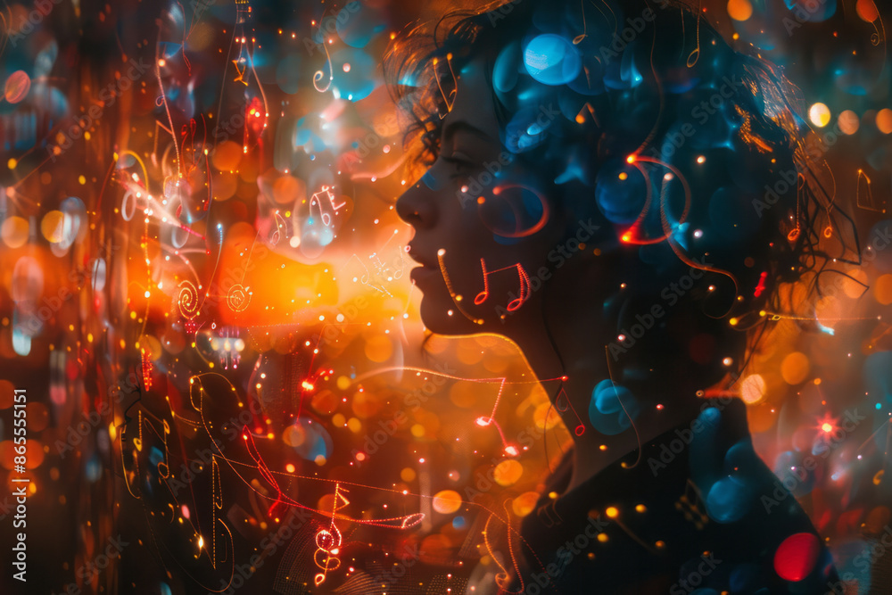 Aufkleber abstract representation of a composer with their thoughts materializing as vibrant, colorful musical