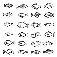 fish, sea, vector, fishing, silhouette, animal, illustration, icon, cartoon, nature, water, pattern, food, salmon, ocean, design, marine, art, set, seafood, seamless, shark, car, Seashells svg, Seashe