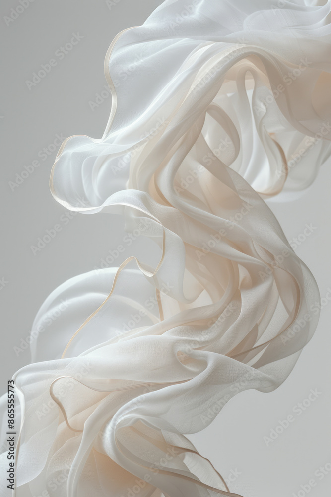 Poster detailed shot of lightweight, flowing fabric creating elegant ripples as it floats in the air, set a