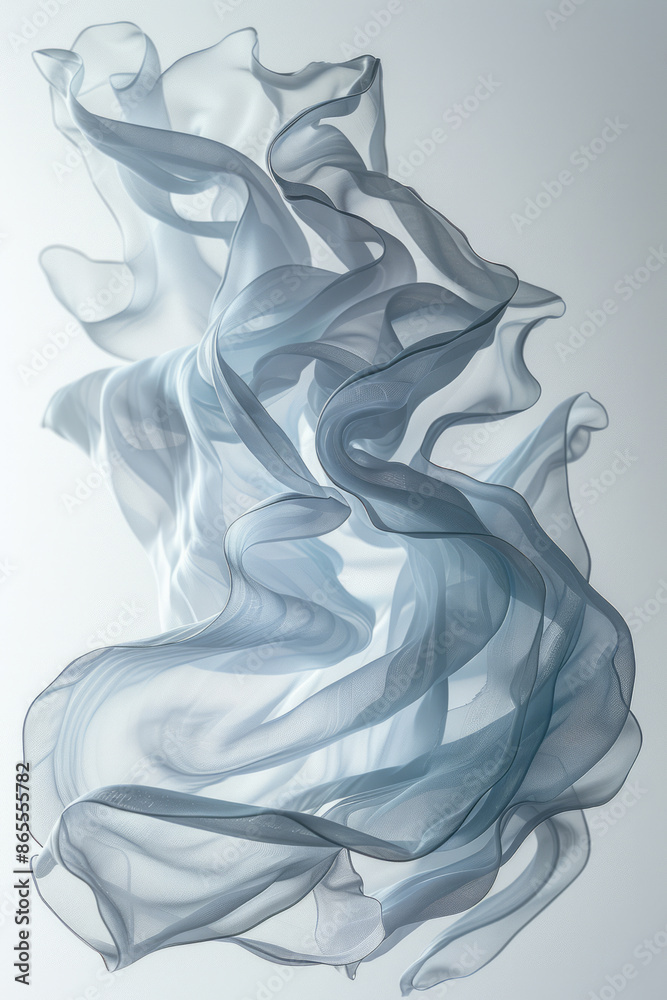Poster detailed shot of lightweight, flowing fabric creating elegant ripples as it floats in the air, set a