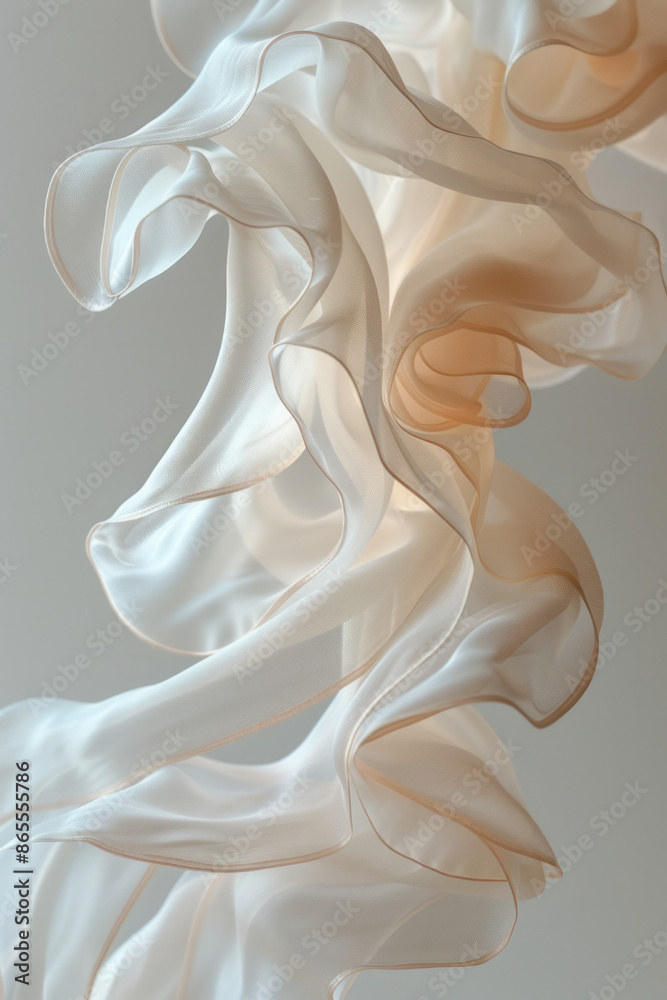 Poster detailed shot of lightweight, flowing fabric creating elegant ripples as it floats in the air, set a