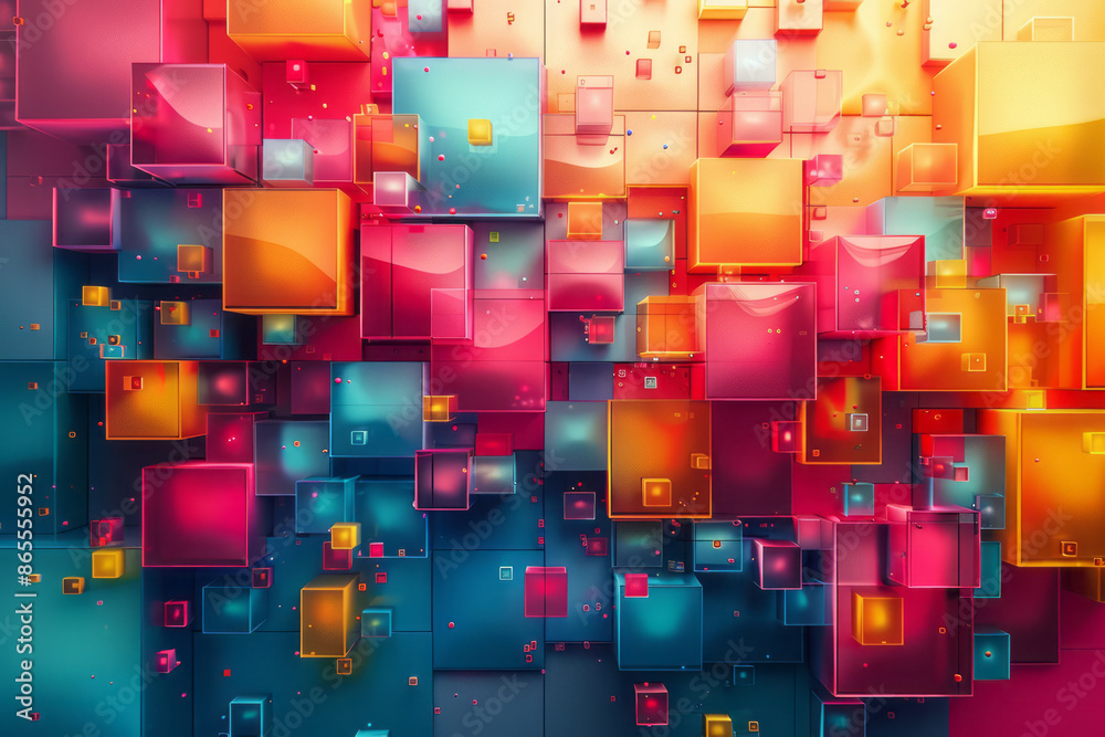 Aufkleber Artistic illustration of an AI algorithm breaking down raw data into understandable insights, using geometric shapes and vibrant colors,