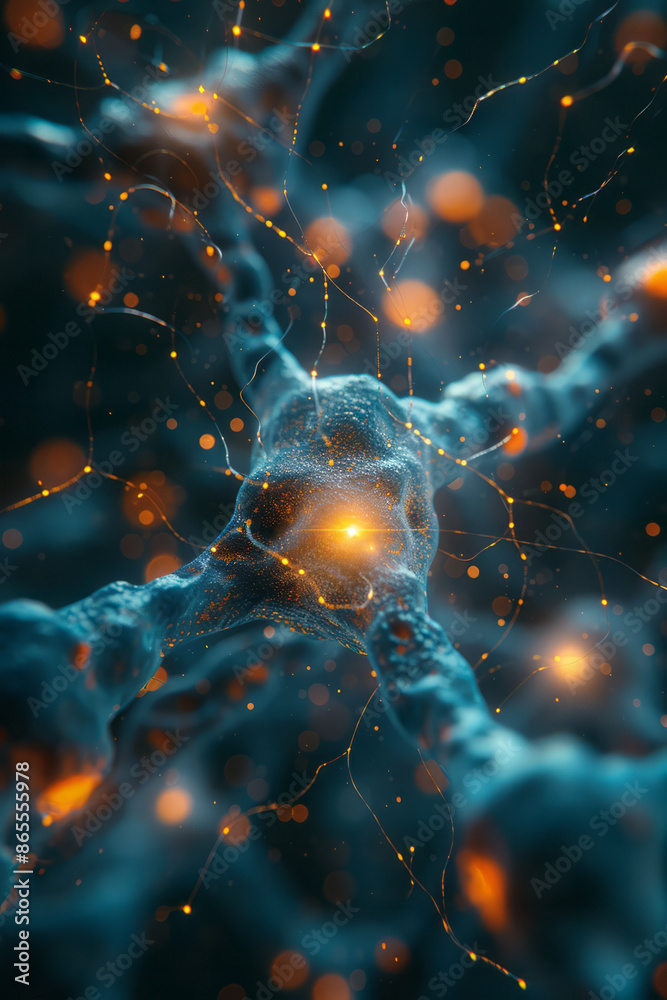 Aufkleber Detailed rendering of a neural network learning from data, with interconnected nodes and glowing lines,