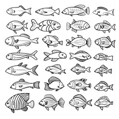 fish, sea, vector, fishing, silhouette, animal, illustration, icon, cartoon, nature, water, pattern, food, salmon, ocean, design, marine, art, set, seafood, seamless, shark, car, Seashells svg, Seashe