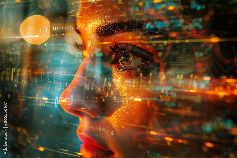 Aufkleber Artistic depiction of AI algorithms transforming raw data into visual insights, using abstract shapes and vibrant colors,
