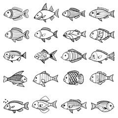 fish, sea, vector, fishing, silhouette, animal, illustration, icon, cartoon, nature, water, pattern, food, salmon, ocean, design, marine, art, set, seafood, seamless, shark, car, Seashells svg, Seashe