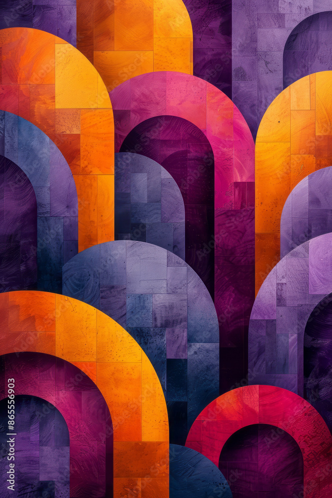 Aufkleber geometric wallpaper design featuring big squares and rectangles with elegant arches in a color schem