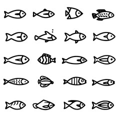 Naklejka premium fish, sea, vector, fishing, silhouette, animal, illustration, icon, cartoon, nature, water, pattern, food, salmon, ocean, design, marine, art, set, seafood, seamless, shark, car, Seashells svg, Seashe