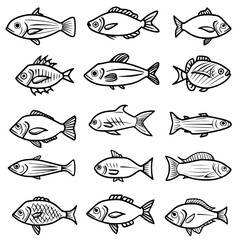 fish, sea, vector, fishing, silhouette, animal, illustration, icon, cartoon, nature, water, pattern, food, salmon, ocean, design, marine, art, set, seafood, seamless, shark, car, Seashells svg, Seashe