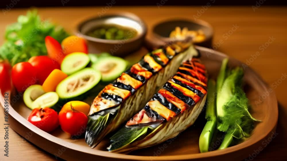 Wall mural  Fresh and vibrant sushi platter with a variety of colorful ingredients