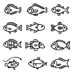 Obraz premium fish, sea, vector, fishing, silhouette, animal, illustration, icon, cartoon, nature, water, pattern, food, salmon, ocean, design, marine, art, set, seafood, seamless, shark, car, Seashells svg, Seashe